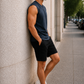 Men’s Navy Blue Sleeveless Tank Top with Black Shorts