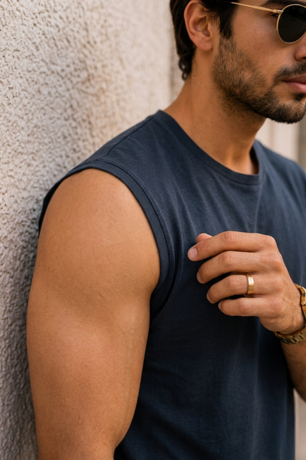 Men’s Navy Blue Sleeveless Tank Top with Black Shorts