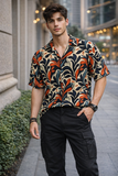 Men’s Multicolor Botanical Print Camp Collar Shirt