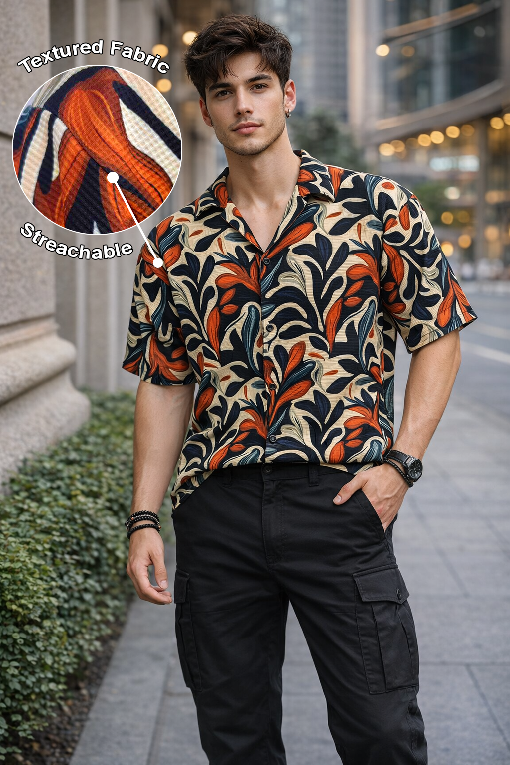 Men’s Multicolor Botanical Print Camp Collar Shirt
