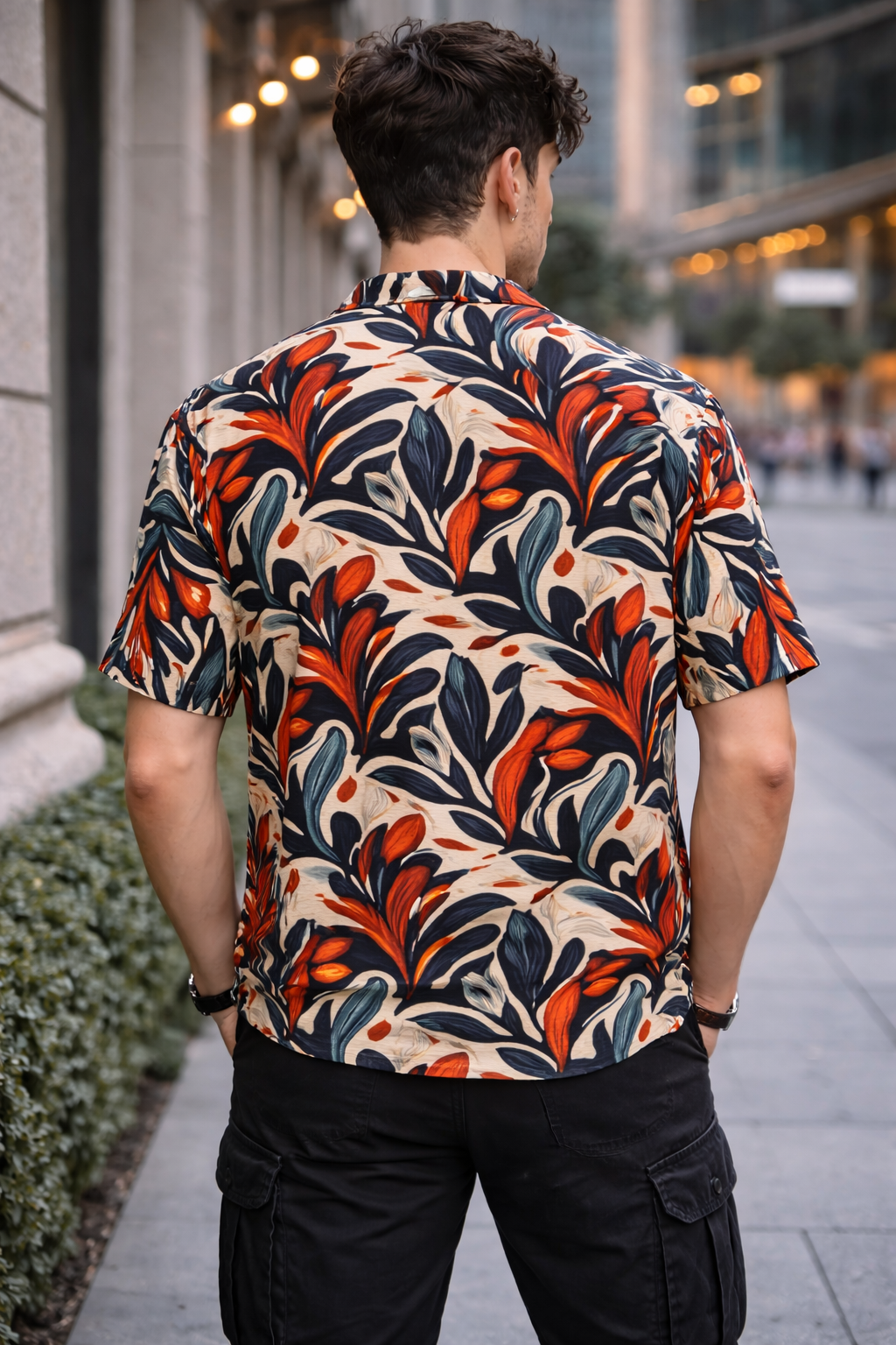 Men’s Multicolor Botanical Print Camp Collar Shirt
