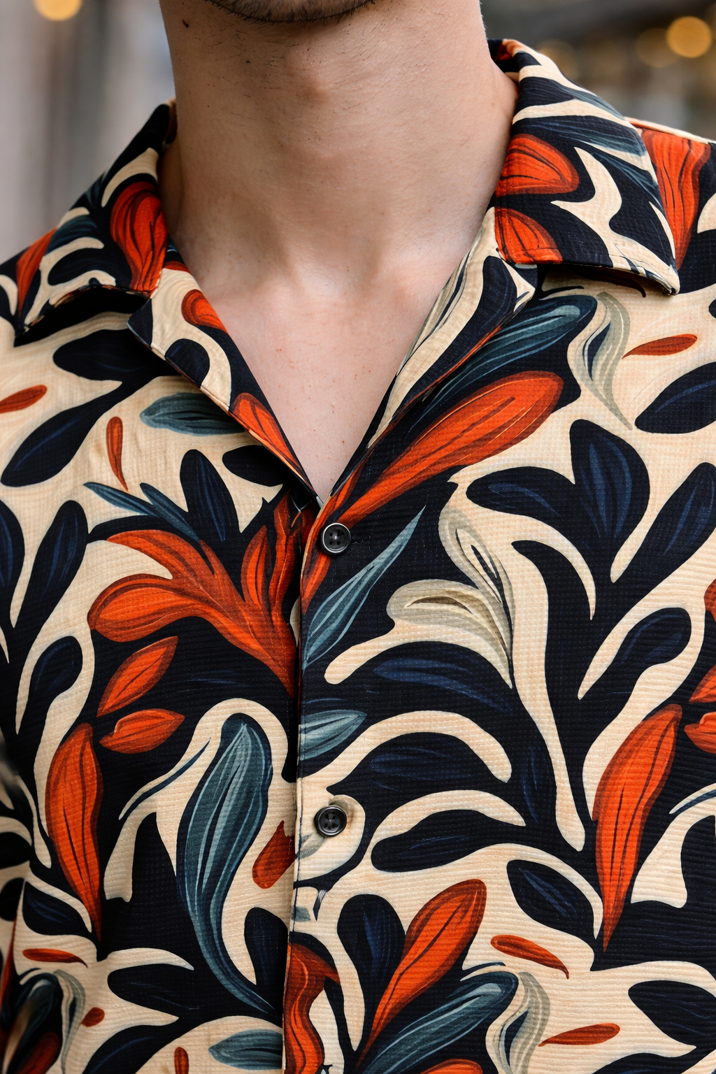 Men’s Multicolor Botanical Print Camp Collar Shirt