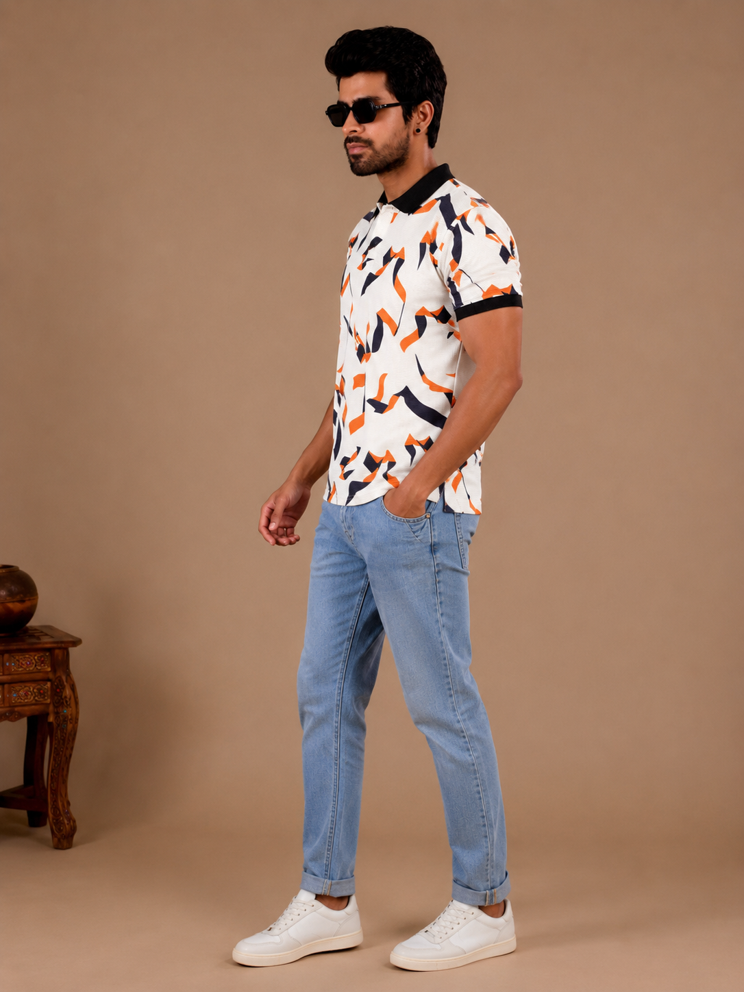 Tshirtsbuddy Men's Geometric Ribbon Pattern Polo T-Shirt