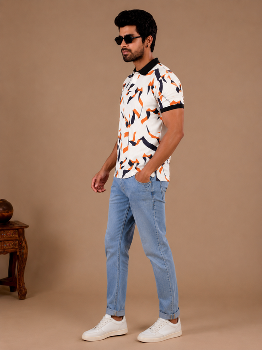Tshirtsbuddy Men's Geometric Ribbon Pattern Polo T-Shirt