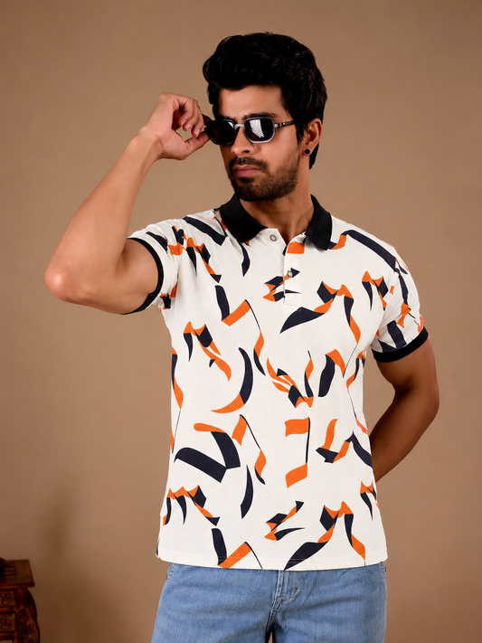 Tshirtsbuddy Men's Geometric Ribbon Pattern Polo T-Shirt