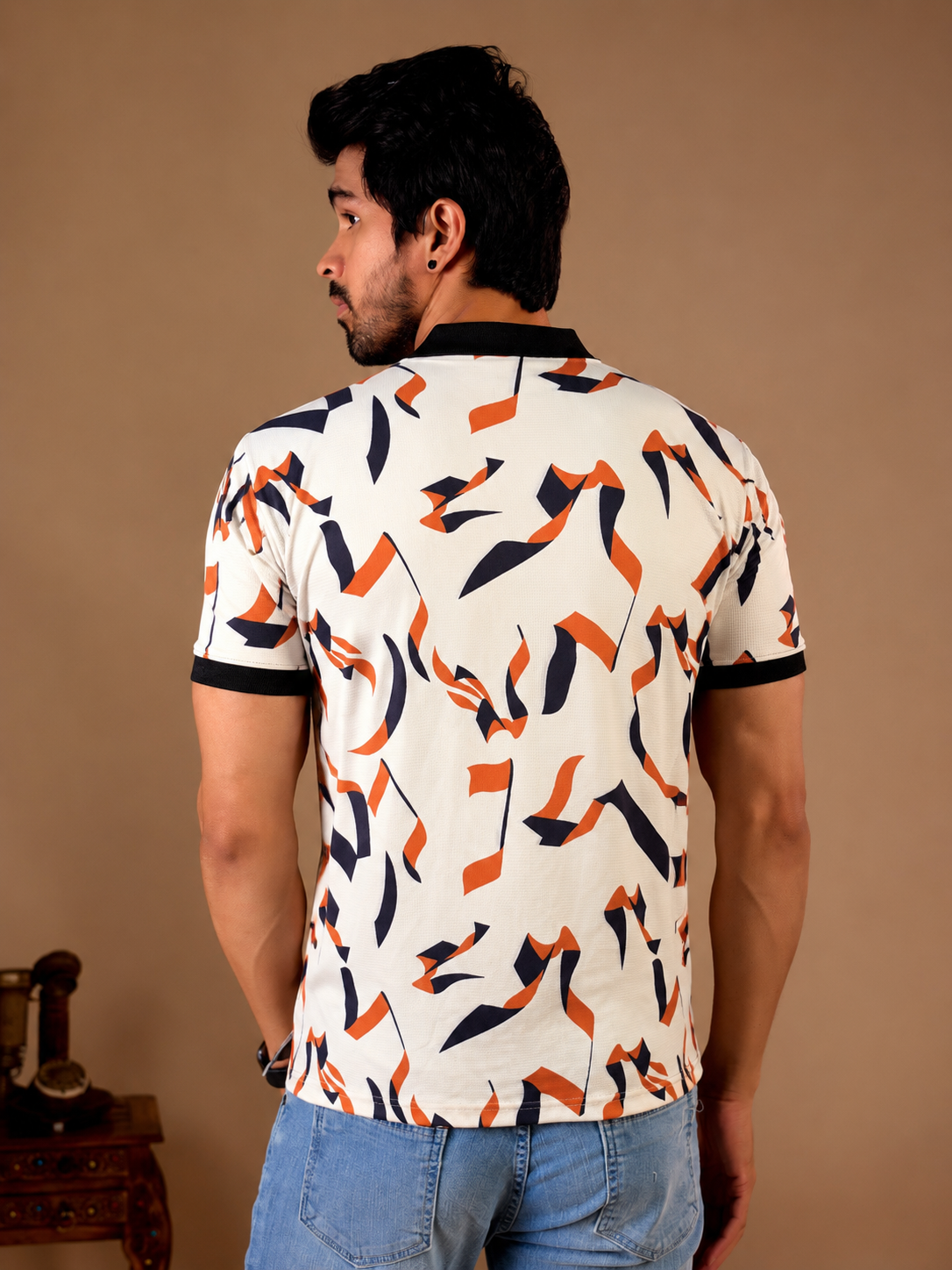 Tshirtsbuddy Men's Geometric Ribbon Pattern Polo T-Shirt