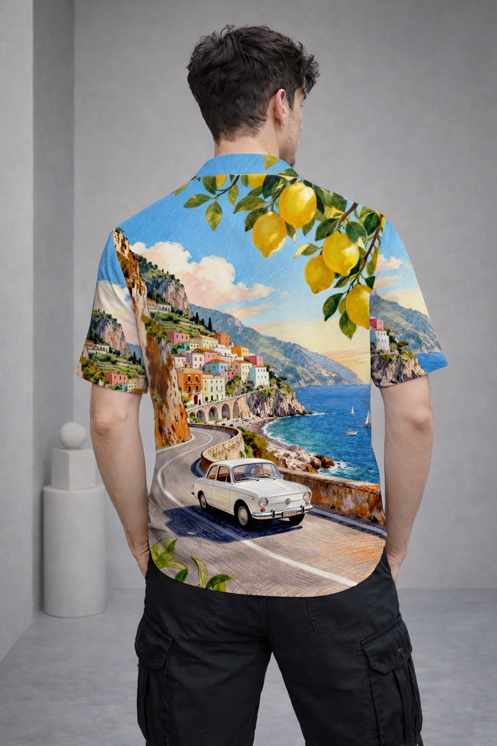 Men’s Multicolor Scenic Print Camp Collar Shirt