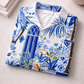 Men’s Blue Tropical Print Camp Collar Shirt