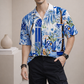 Men’s Blue Tropical Print Camp Collar Shirt
