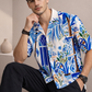 Men’s Blue Tropical Print Camp Collar Shirt