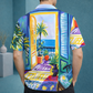 Men’s Multicolor Artistic Print Camp Collar Shirt