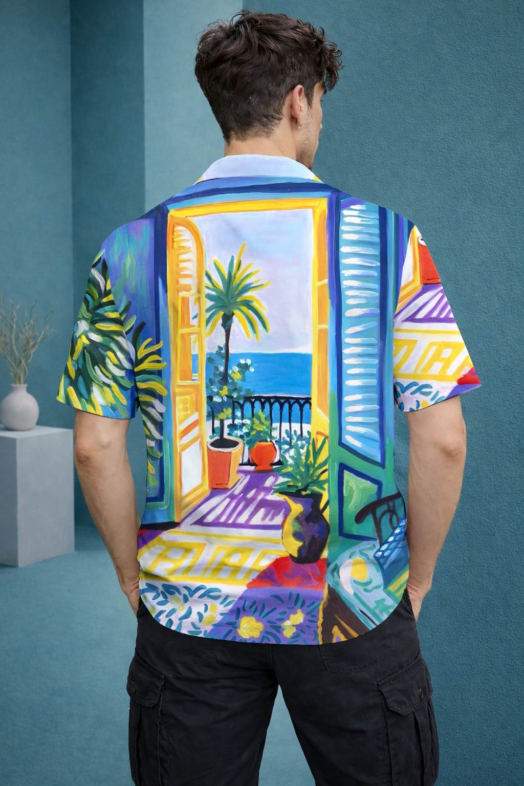 Men’s Multicolor Artistic Print Camp Collar Shirt