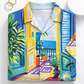 Men’s Multicolor Artistic Print Camp Collar Shirt