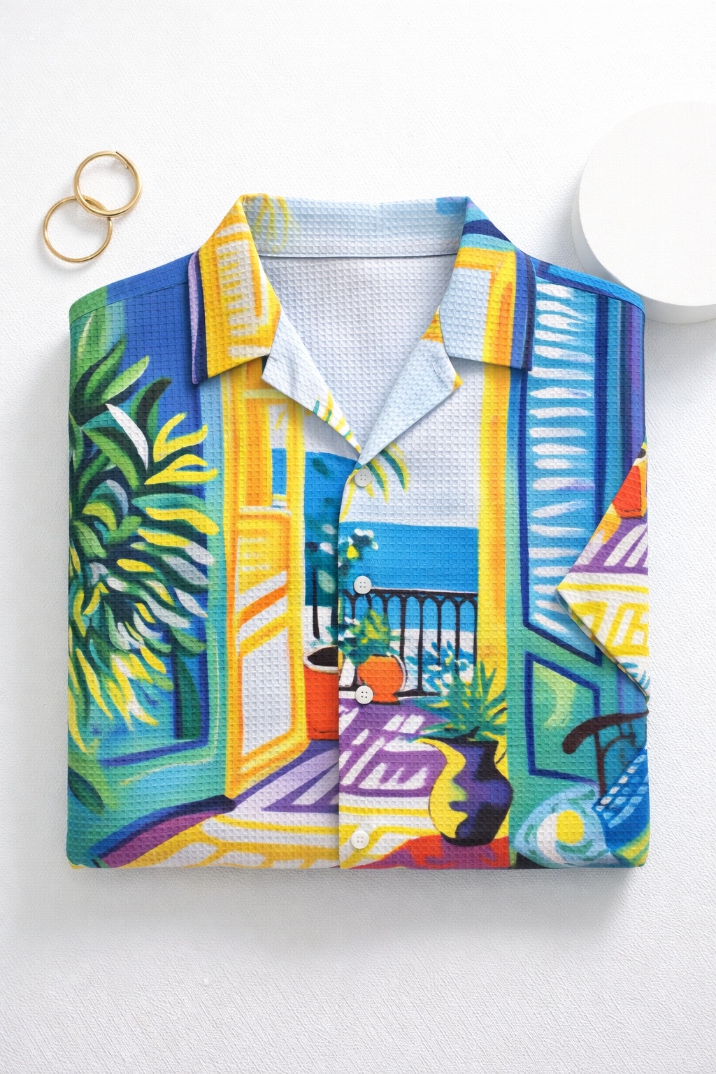 Men’s Multicolor Artistic Print Camp Collar Shirt