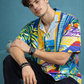 Men’s Multicolor Artistic Print Camp Collar Shirt