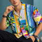 Men’s Multicolor Artistic Print Camp Collar Shirt