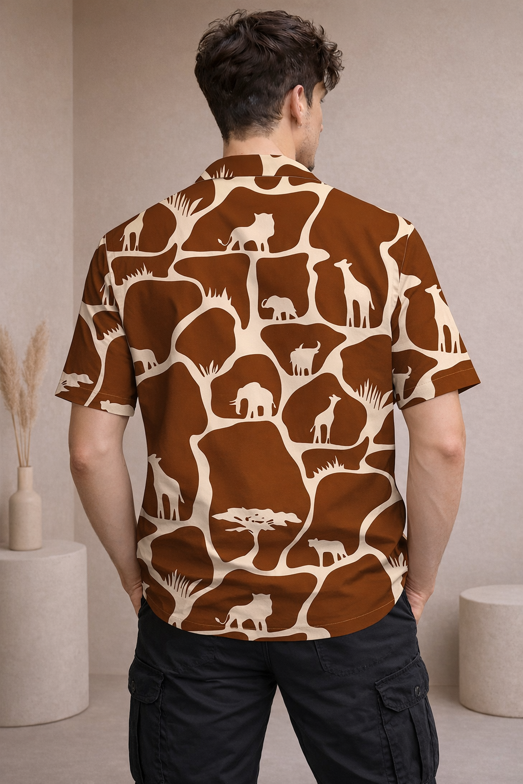 Men’s Brown Safari Print Camp Collar Shirt