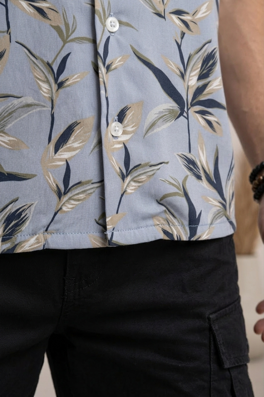 Men’s Light Grey Floral Print Camp Collar Shirt
