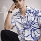 Men’s White & Blue Floral Print Camp Collar Shirt