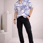 Men’s White & Blue Floral Print Camp Collar Shirt