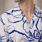 Men’s White & Blue Floral Print Camp Collar Shirt