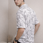 Men’s White Floral Line Art Camp Collar Shirt