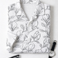 Men’s White Floral Line Art Camp Collar Shirt