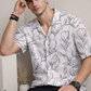 Men’s White Floral Line Art Camp Collar Shirt