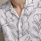 Men’s White Floral Line Art Camp Collar Shirt