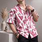 Men’s Pink Abstract Print Camp Collar Shirt