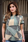 Women’s Geometric Printed Polo T-Shirt with Black Collar
