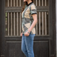 Women’s Geometric Printed Polo T-Shirt with Black Collar