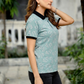 Women Sky Blue Floral Printed Polo T-Shirt