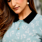 Women Sky Blue Floral Printed Polo T-Shirt
