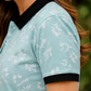 Women Sky Blue Floral Printed Polo T-Shirt
