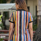 Women Multicolor Striped Printed Polo T-Shirt with Black Collar