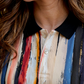Women Multicolor Striped Printed Polo T-Shirt with Black Collar
