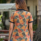 Women Multicolor Abstract Printed Polo T-Shirt with Navy Collar