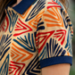 Women Multicolor Abstract Printed Polo T-Shirt with Navy Collar
