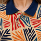 Women Multicolor Abstract Printed Polo T-Shirt with Navy Collar