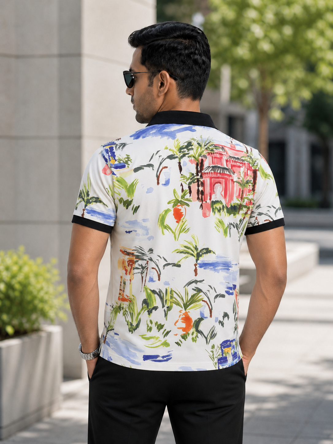 Multicolor Premium Fabric Regular Printed Polo T Shirt For Men