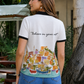 Women White Urban Art Printed Polo T-Shirt with Black Collar