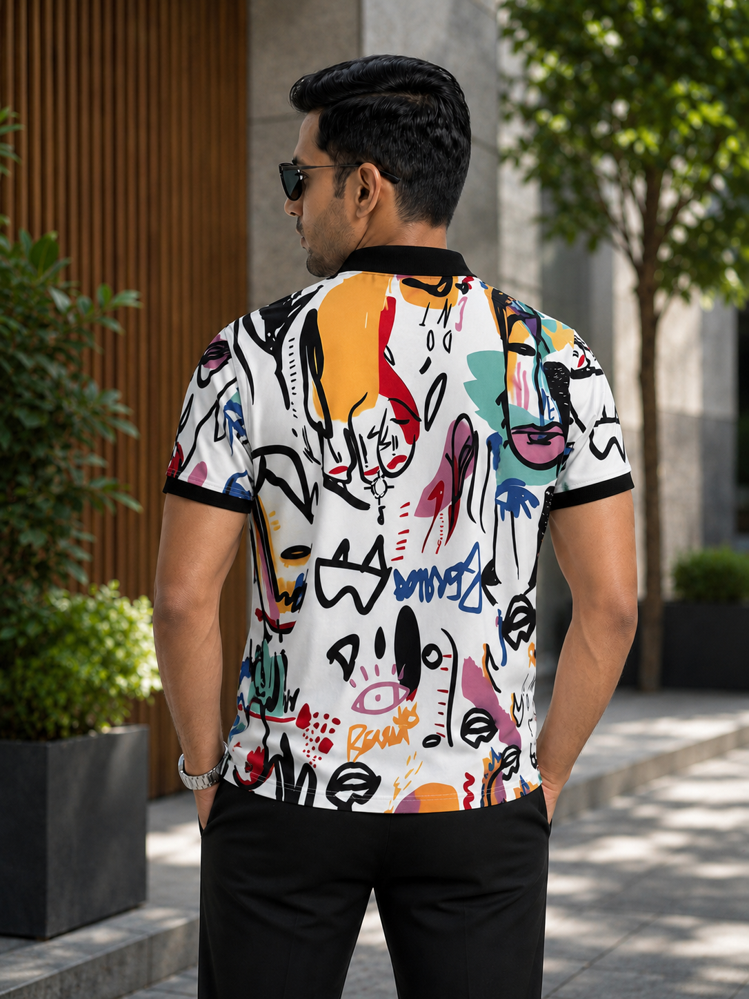 Multicolor Premium Fabric Regular Printed Polo T Shirt For Men