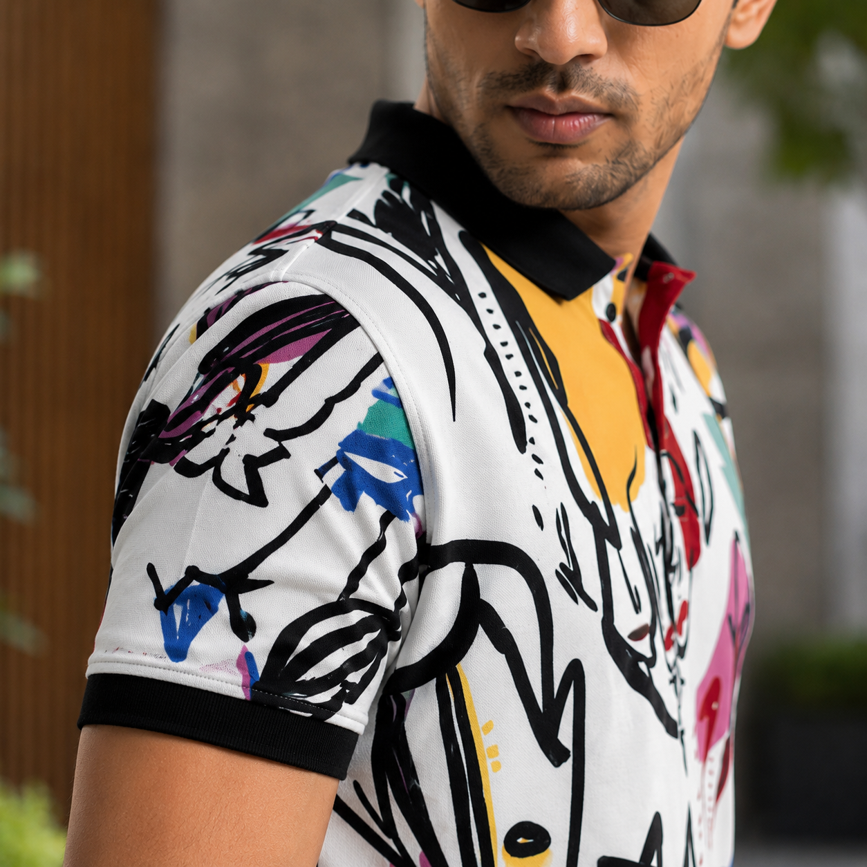 Multicolor Premium Fabric Regular Printed Polo T Shirt For Men