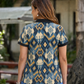 Women Blue Ikat Printed Polo T-Shirt with Black Collar