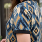 Women Blue Ikat Printed Polo T-Shirt with Black Collar