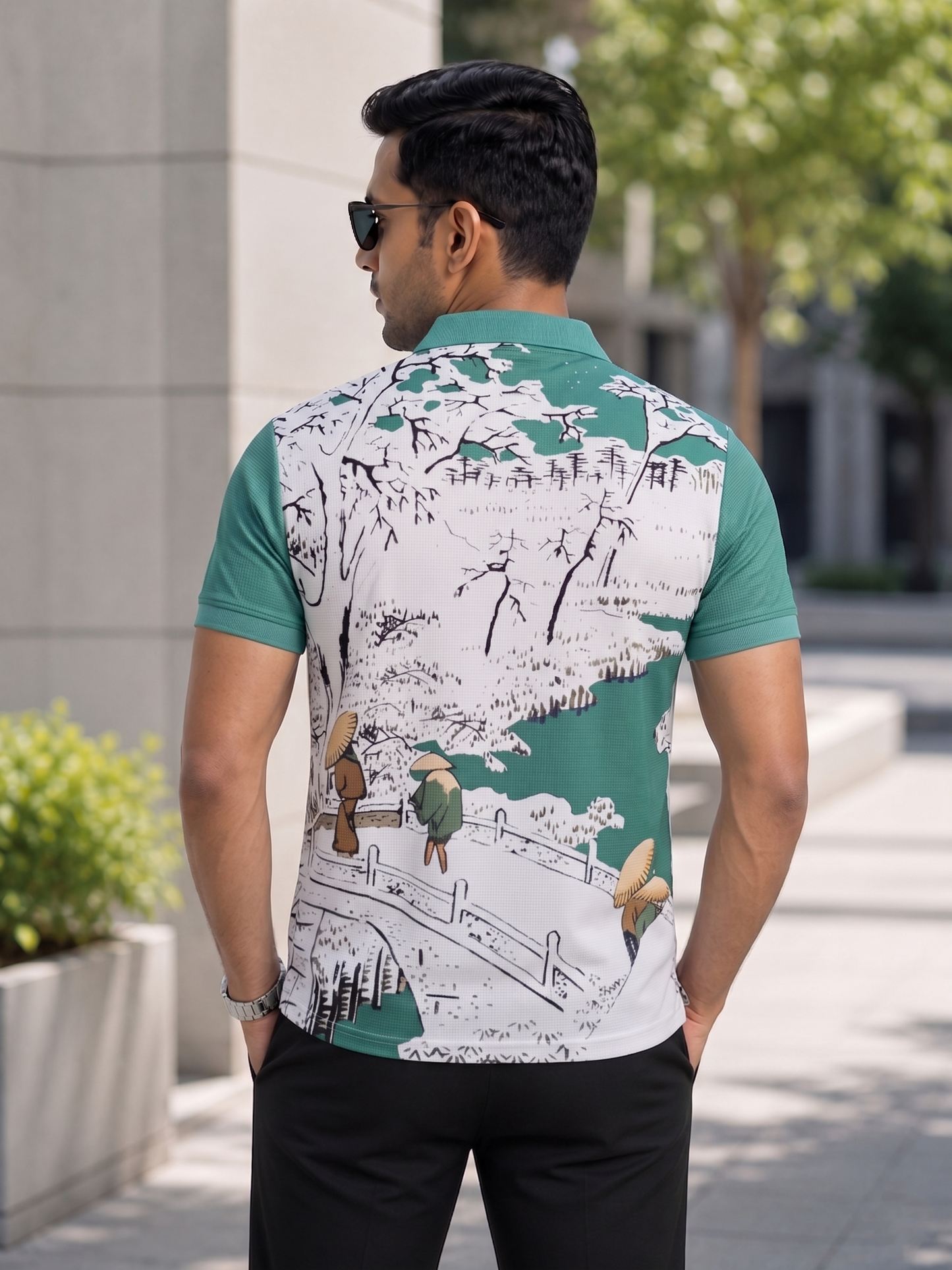 Multicolor Premium Fabric Regular Printed Polo T Shirt For Men