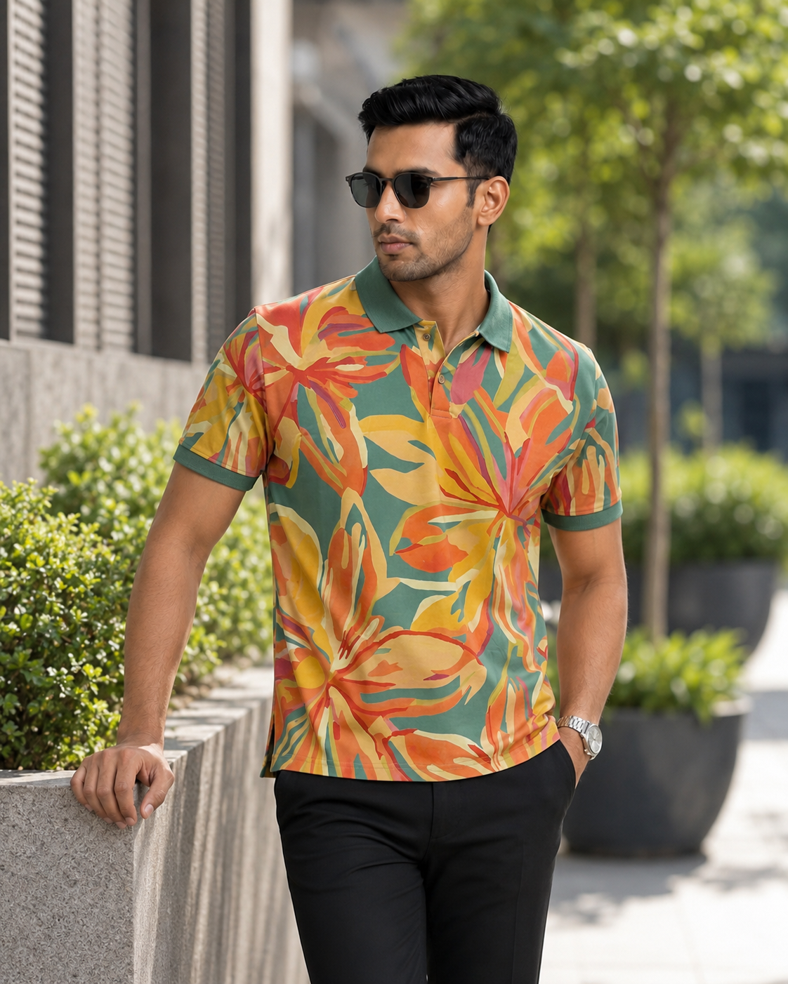 Multicolor Premium Fabric Regular Printed Polo T Shirt For Men