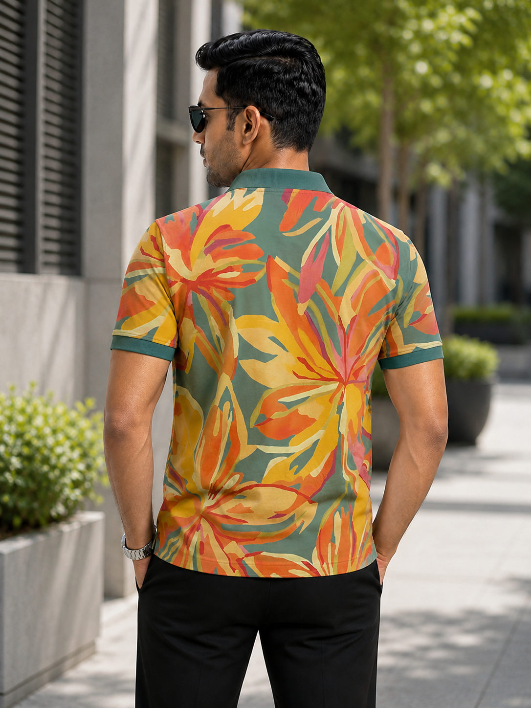 Multicolor Premium Fabric Regular Printed Polo T Shirt For Men