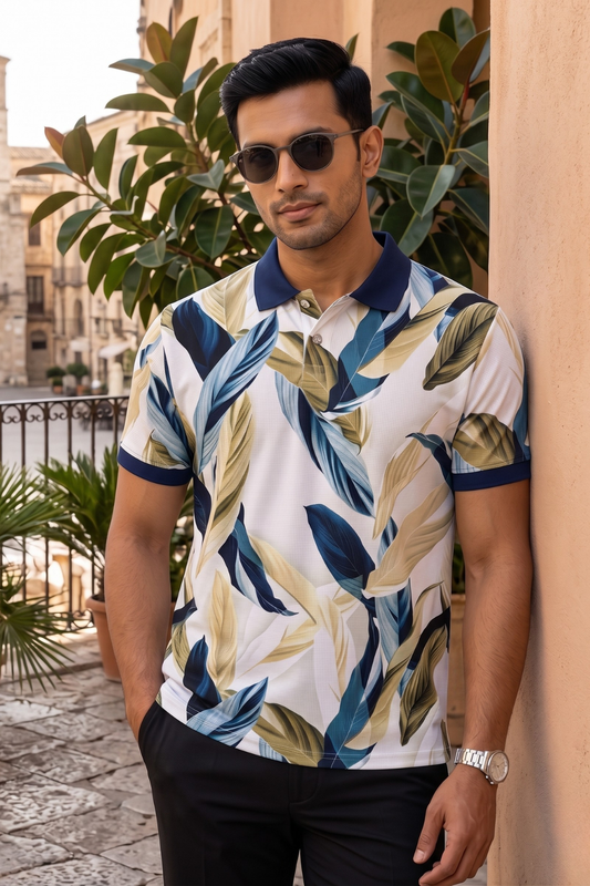 Multicolor Premium Fabric Regular Printed Polo T Shirt For Men